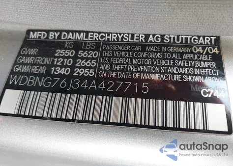 2004 Mercedes-Benz S 600 из США, поврежденный, VIN WDBNG76J34A427715